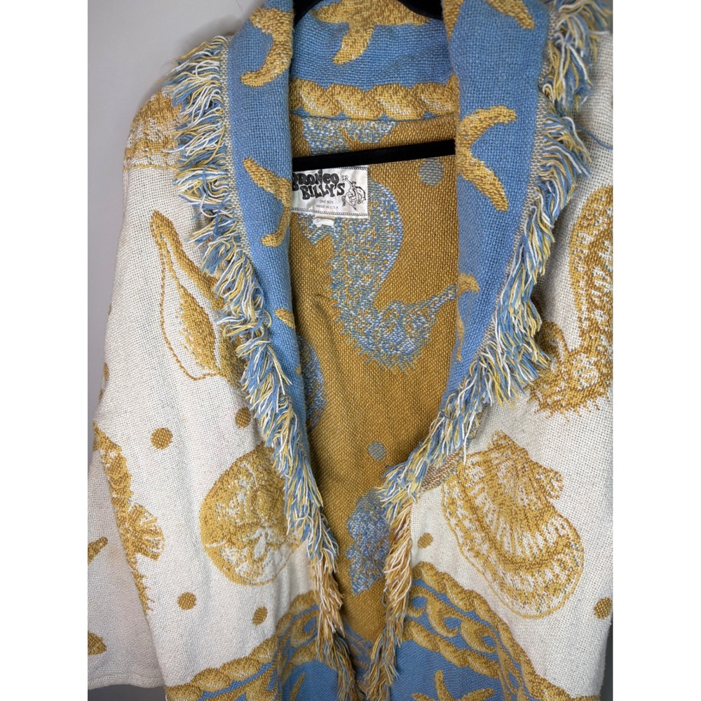 Bronco Billys Vintage Tapestry Jacket Seahorse Shell Fringe Cotton One Size USA - Picture 2 of 8